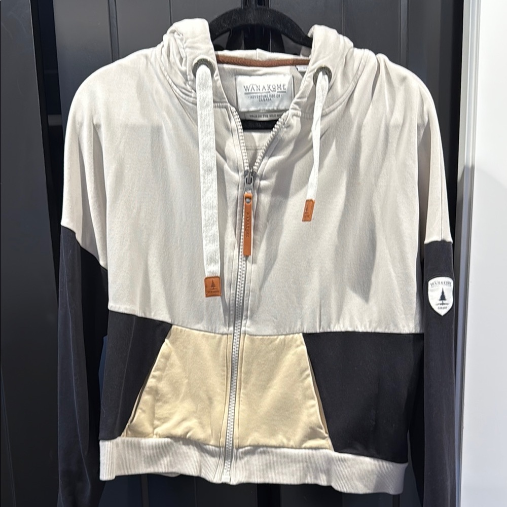 Wanakome Colorblock Zip Hoodie - Cream, Black, Tan